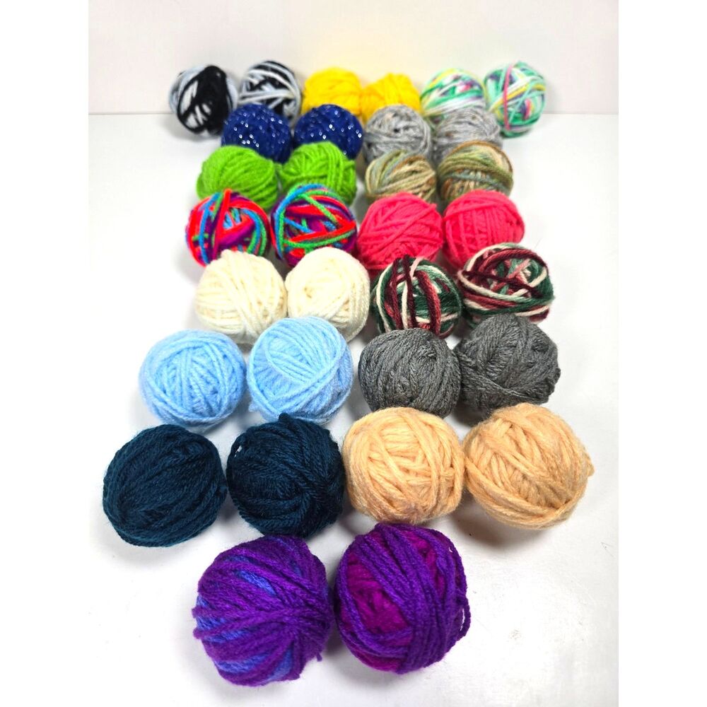 Acrylic Yarn Balls Mix Lot of 32 Multi Color & Solids 50/50 Assortment Destash